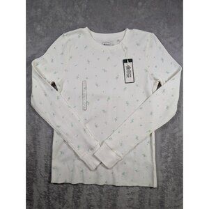 Alpine Design Waffle Knit Shirt Womens Size Large White Floral Hipster Utility